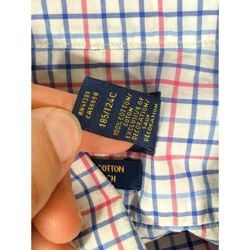 Polo Ralph Lauren Mens XLT Tall Cotton Stretch Check Button Down Shirt Blue Pink